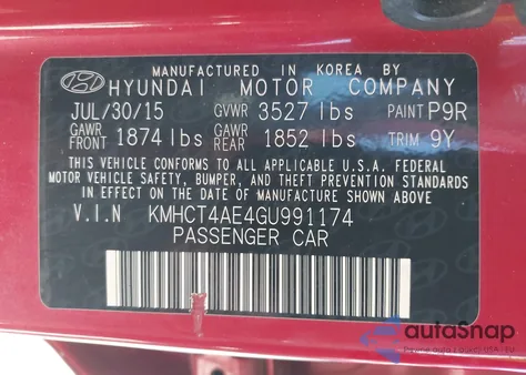 2016 Hyundai Accent Se z USA, uszkodzony, nr VIN KMHCT4AE4GU991174